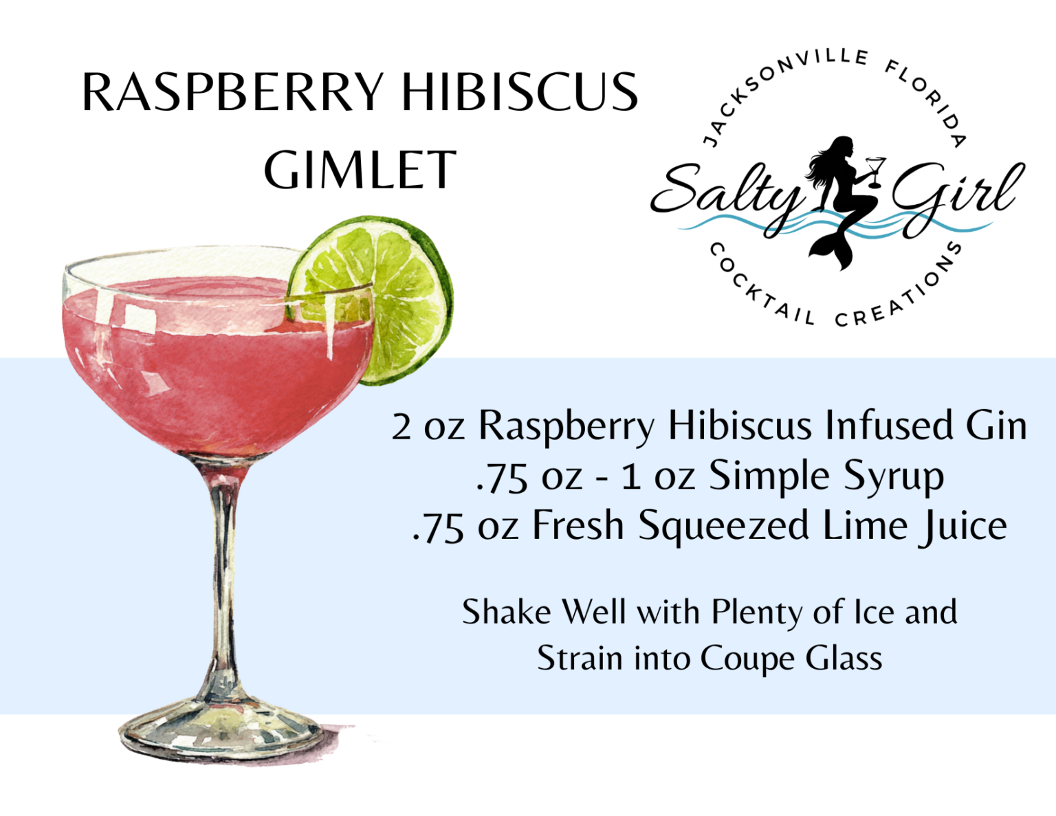 Raspberry Hibiscus Gimlet recipe card – Raspberry Hibiscus infused gin, simple syrup, lime juice